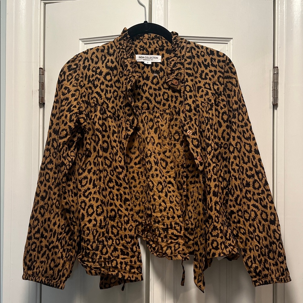 Emerson Fry Leopard Print Blouse | Button Front | Boho Chic Top | Size Small - Picture 11 of 12